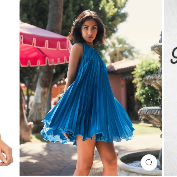 Mac Duggal Pleated Halter Neck Flowy Mini Trapeze Dress 49636 NWT Ocean Blue - Picture 2 of 12